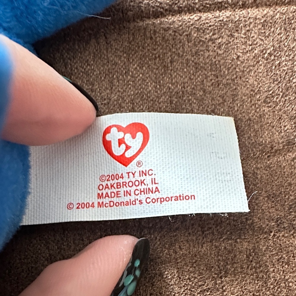 McNugget the Bear Beanie baby Blue Stuffed Bear with Pink Ribbon - Picture 3 of 7